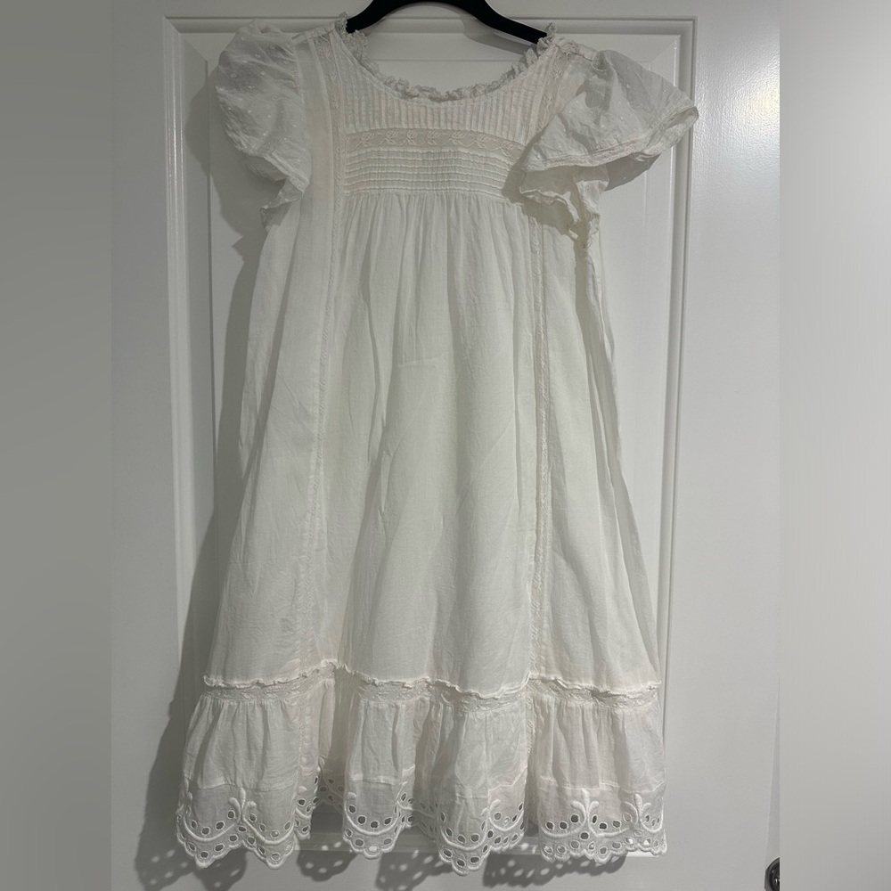 Girls White LoveShackFancy Flutter Sleeve Dress